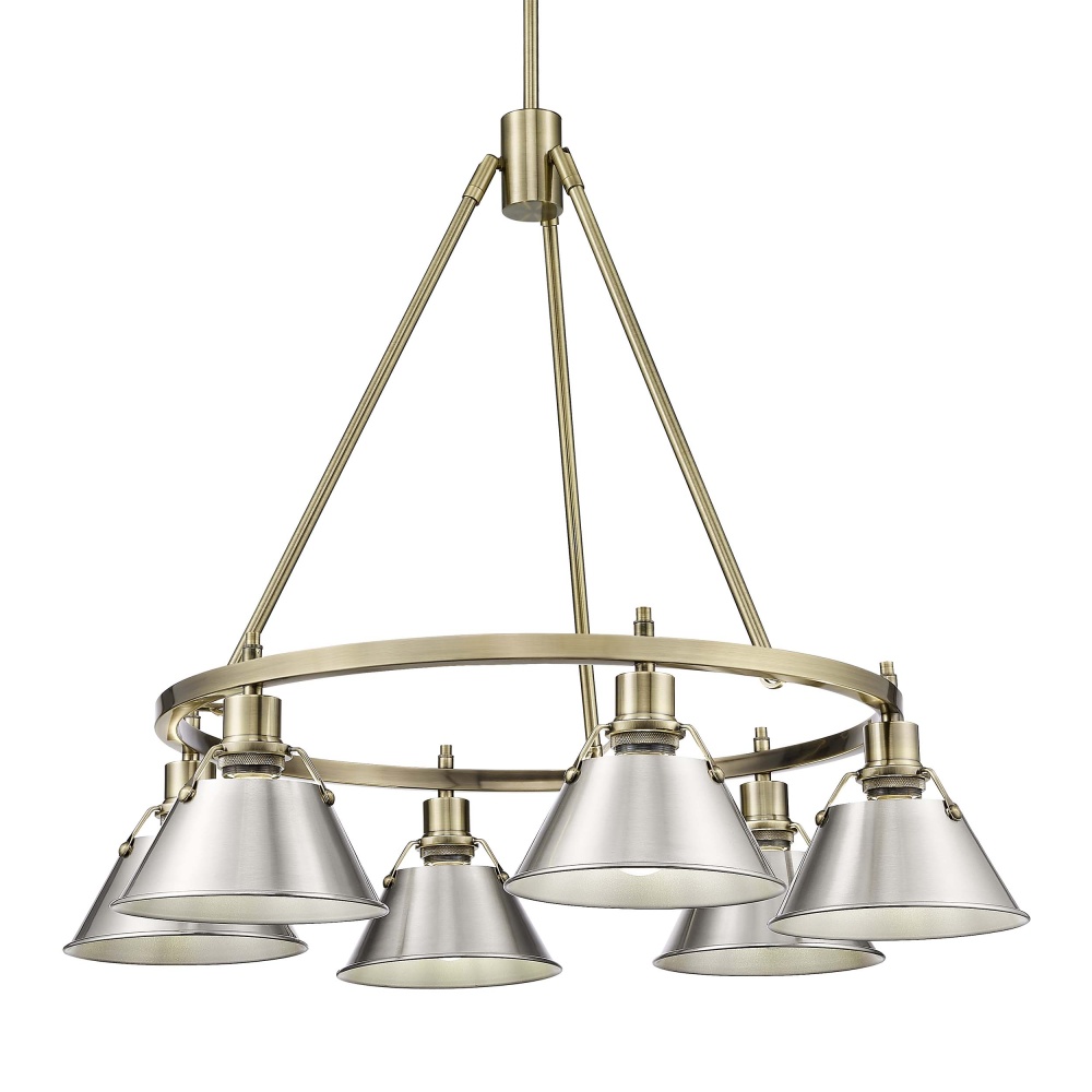 Yep by Golden Lighting Orwell 6-light Chandelier in Aged Brass and Pewter shade